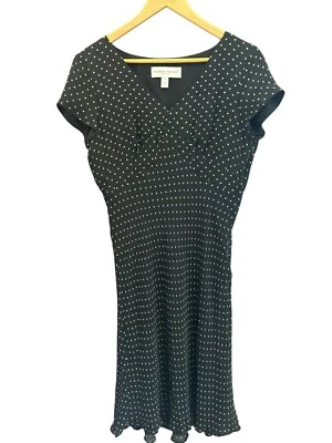 Donna Ricco Black Polka Dot Silk Baby Doll V Neck Short Sleeve Classic Size 14 - Image 1 of 4