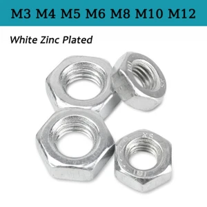 Dado esagonale completo zinco bianco M3 M4 M5 M6 M8 M10 M12 dadi esagonali acciaio al carbonio DIN934 - Foto 1 di 6