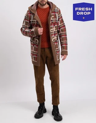 RRP€440 BARK Knitted Duffle Coat Size M Wool Blend Tartan Hooded Made in Italy - Image 1 of 4