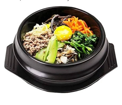 Dolsot negro/tazón de piedra con bandeja negra para olla caliente/bibimbap y comida coreana Foto 1 de 4