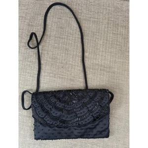 Vintage La Regale Schwarz Perlen Abendtasche Party Clutch Handtasche Glam - Bild 1 von 5