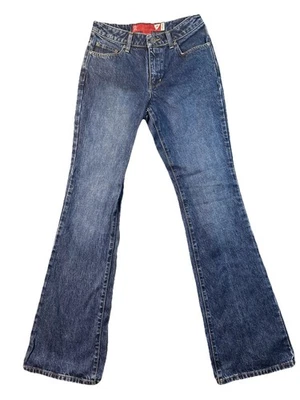 Pantalones de mezclilla para mujer Y2K años 90 GUESS talla 27 azul logotipo tiro bajo Western Rock Foto 1 de 4
