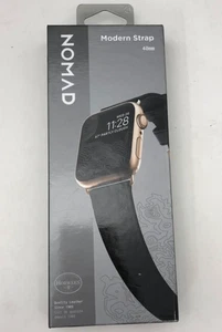 Nomad Modern BLACK Horween Leather Watch Strap & GOLD Metal for Apple Watch 40mm - Picture 1 of 5