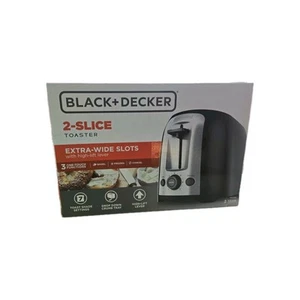 BLACK+DECKER 2-Slice Extra Wide Slot Toaster, Black/Silver, TR1278B NEW IN BOX - Picture 1 of 5