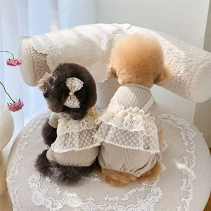 Pet Spring Summer Jumpsuit Lace Camisole Puppy Cat Waffle Lace Four Legged Coat - Picture 1 of 25