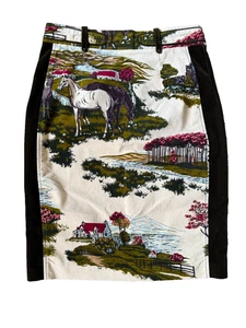 Cartonnier Bleistiftrock Damen 12 Reitsport Pferd Scenic Print Samtbesatz selten - Bild 1 von 10