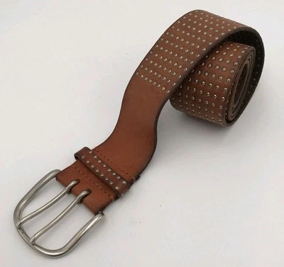 Cinturón hippie boho vintage Linea Pelle para mujer de cuero/latón con hebilla y tachuelas 41" Foto 1 de 4