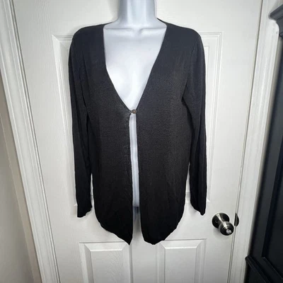 Cárdigan Suéter Top Eileen Fisher Petites Pequeño Negro Lino Rayón Tejido Abierto PS Foto 1 de 4
