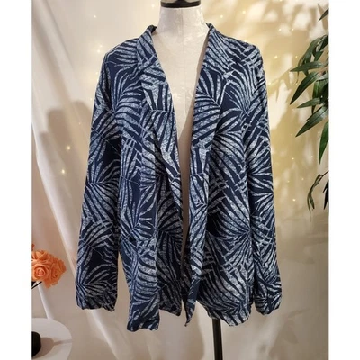 Chaqueta Blazer Antigua Azul Marino Para Mujer Frente Abierto Mezcla de Lino Talla XXL Palma Tropical Foto 1 de 4