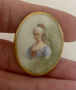VTG Antique Victorian Painted Porcelain Button Stud Portrait Woman Gilding C11 - Picture 1 of 3
