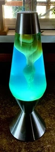 VINTAGE 16" Lava Lamp Solid Silver Base with Yellow Wax & Blue Liquid - Picture 1 of 6