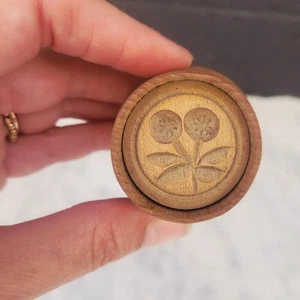 Vintage Holz Butterpresse Stempel Blumen Beeren Kirschen Antik Bauernhaus Französisch  - Bild 1 von 8