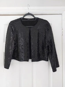 Roman Black Sequined Cropped Blazer Size 14 - Picture 1 of 14