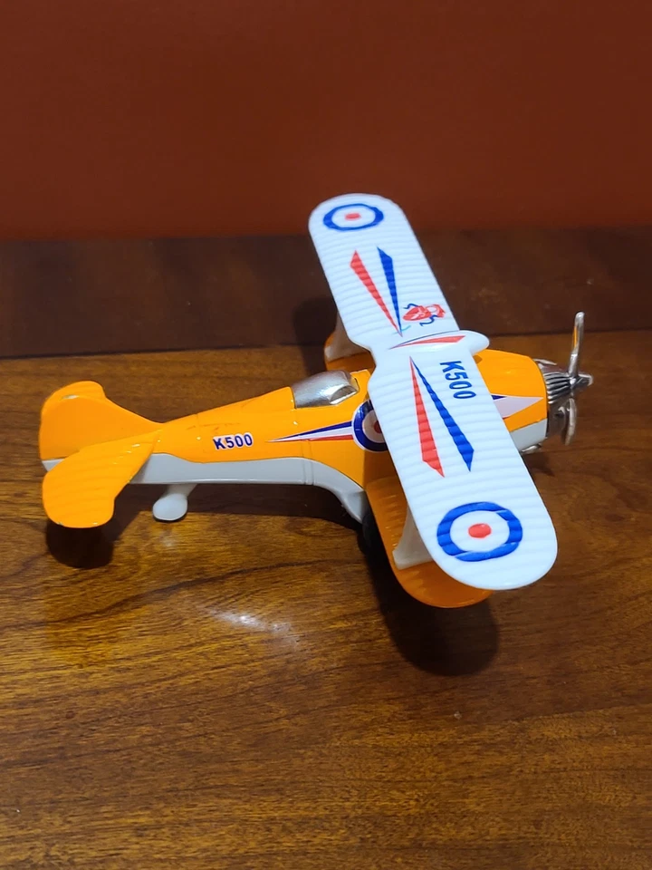 Daron K500 Die-Cast Biplane Pullback Toy Bi-Wing plane Airplane Orange - Image 1 of 4