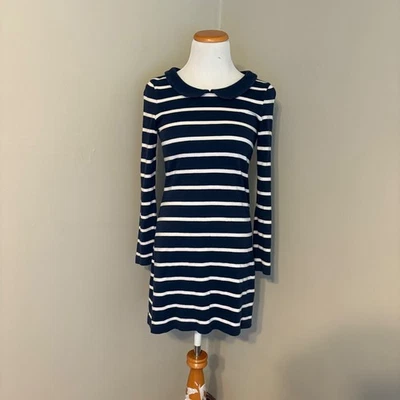 Boden UK 6 US 2 Navy Blue White Striped Long Sleeve Peter Pan Collar Dress - Image 1 of 4
