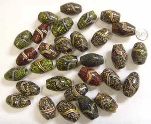 vintage 30 extra large African trader mosaic oval glass beads large hole 43348 - Picture 1 of 9