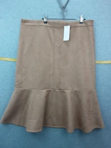W Lane Plus Size 18 Camel Colored Faux Suede Ruffled Hemline Skirt - Picture 1 of 10