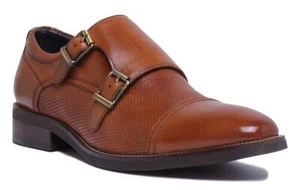 Justin Reece England Colin Men's Brown Leather Double Monk Strap Designer Shoe