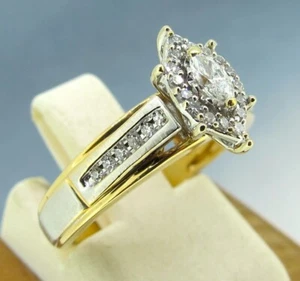 .26 ctw Diamonds Marquise & Round Cut 14k Two Tone Gold Engagement Ring Size 5 - Picture 1 of 7