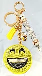 Personalized ANY-NAME HAPPY FACE Keychain Tassel Lobster Clasp Keyring - Picture 1 of 14