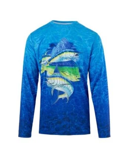 Kobalt1 Boys Size 16/18 Blue Marlin Water Sport Fishing UPF Performance Shirt - Picture 1 of 3