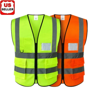 5 Pockets Safety Vest with High Visibility Reflective Stripes 2 Colors Security - Image 1 of 4