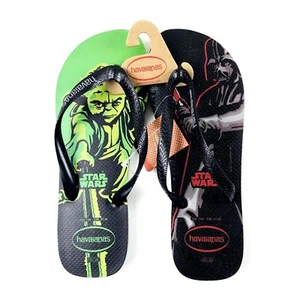 Havaianas Men Black Rubber Cushion Darth Vader v Yoda Star Wars Flip Flops Sz 13 - Picture 1 of 7