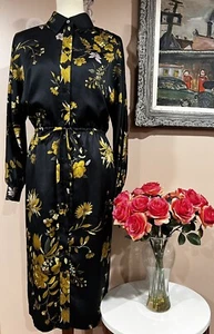Teri Jon Floral Drawstring Waist Long Sleeve Twill Shirtdress sz 2 - Picture 1 of 12