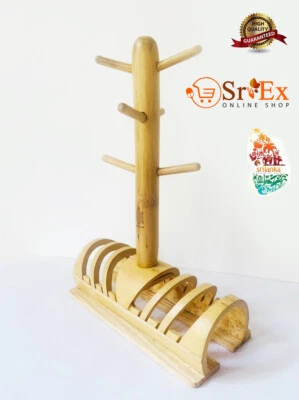  Mug Holder Tree Cup Stand Coffee Rack 6 hook bamboo Kitchen Storage Organizer  - Image 1 of 4