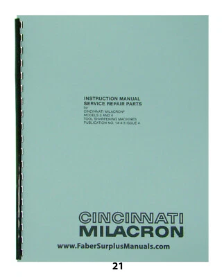 Cincinnati Tool Sharpening Grinder  #3 & #4 Instruct, Service, Repair Manual*21 - Image 1 of 4
