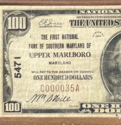 Upper Marlboro, Southern Maryland ,  1st national BK, 1929 T-1 , $100, PMG VF-20 - Image 1 of 4