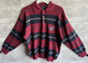 Vintage Gio Ferrari Sport Red & Black Italian Wool Colorblock Polo Sweater Sz 50 - Picture 1 of 9