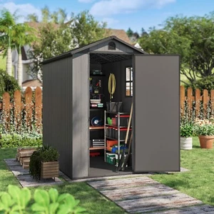 6x4 ft. Resin Outdoor Storage Shed With Floor for Patio Furniture Tools, Grey - Picture 1 of 8