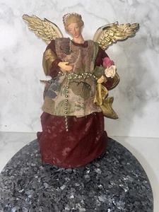 Vintage Weihnachten Kunststoff Engel Baumspitze Gold Rot Blumen (ohne Lichter) - Bild 1 von 8