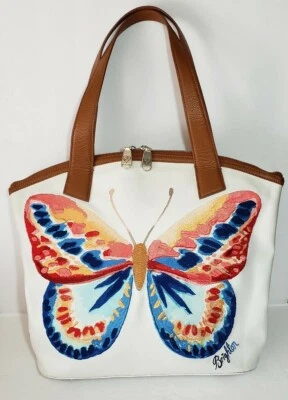 BRIGHTON FLUTTER WATERGARDEN EMBROIDERED BUTTERFLY SHOULDER HANDBAG TOTE MRP$350 - Image 1 of 4