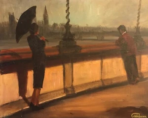 ORIGINAL LEON GOODMAN The Last Time London river thames westminster OIL PAINTING - Picture 1 of 2