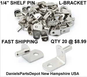 x21 Shelf Pin Bracket 1/4" L-Shaped Support Cabinet Bracket Peg Silver Chrome - Picture 1 of 14