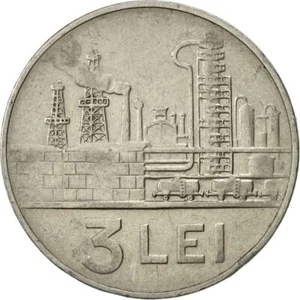 Romanian Coin 3 Lei | Oil Refinery | Romania | 1963 - Picture 1 of 6