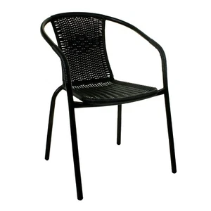 OUTDOOR GARDEN WICKER RATTAN BISTRO CHAIR BLACK METAL FRAME WOVEN PATIO SUMMER - Picture 1 of 8