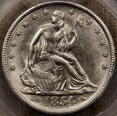 1854 50C Seated Liberty Half Dollar 50 Cent PCGS AU55 Beautiful Frosty White - Image 1 of 4