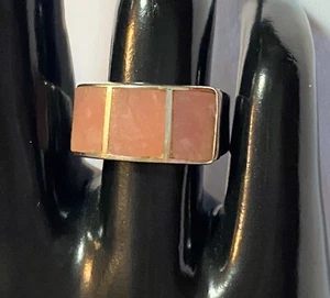Sterling Silver 950 & Pink Salmon Mother of Pearl Inlay Ring Sz 7.25 - Picture 1 of 8