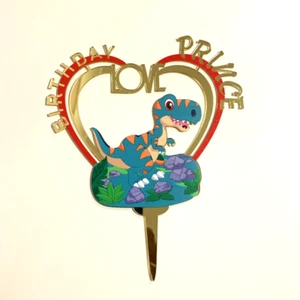 Acrylic Cake Topper Happy Birthday Dinosaur Kids Prince Love Decoration Gold  - Picture 1 of 2