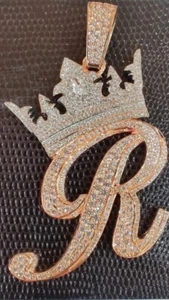 Real Moissanite 2.50Ct Round Cut Initial "R" Pendant 14K Rose Gold Plated Silver - Picture 1 of 8