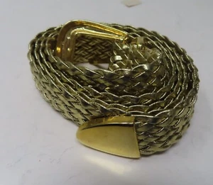 Vintage Gürtel Damen Metallic Gold Geflochten Leder Grobe Schnalle 42" - Bild 1 von 4