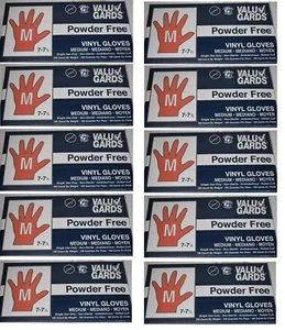 Valugards Powder Free Medium Vinyl Gloves - 100 Count Per Pack=1,000 Lot of 10 - Picture 1 of 6