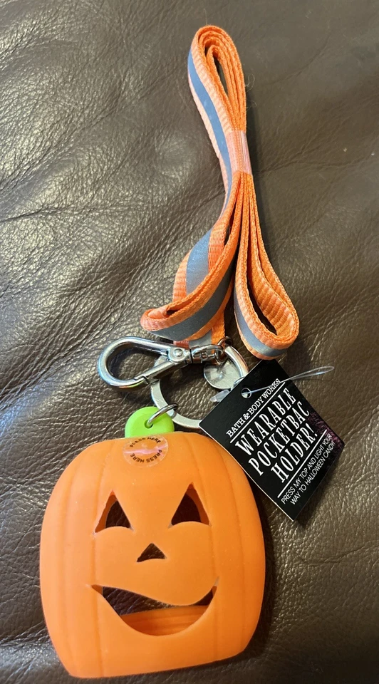 Bath & Body Works Light up Pumpkin Lanyard PocketBac Holder Halloween GEL