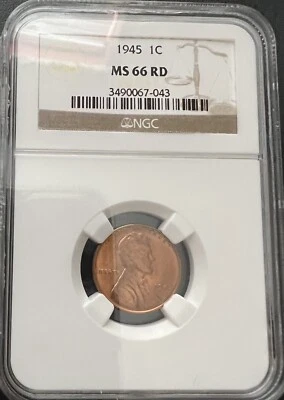 1945 1C Lincoln Wheat Cent NGC MS 66 RD - Image 1 of 2