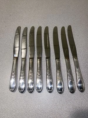 8 DINNER KNIVES Vintage WM ROGERS INTL silverplate BURGUNDY CHAMPAGNE. READ! - Изображение 1 из 4