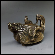 Rare Oriental copper Signed carved Dragon Teapot Statues&