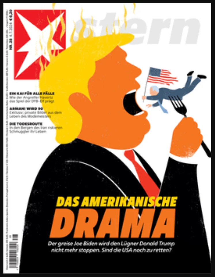 RARE Edel Rodriguez STERN magazine DONALD TRUMP eating JOE BIDEN 28 2024 Germany - Image 1 of 1